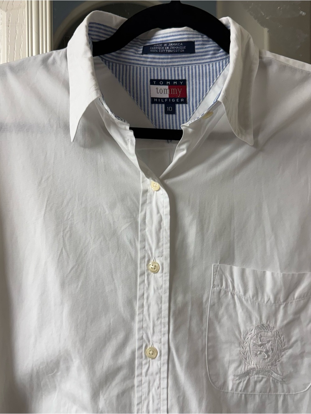 Tommy Hilfiger Womens White Button-Front Dress Shirt with Embroidered Pocket